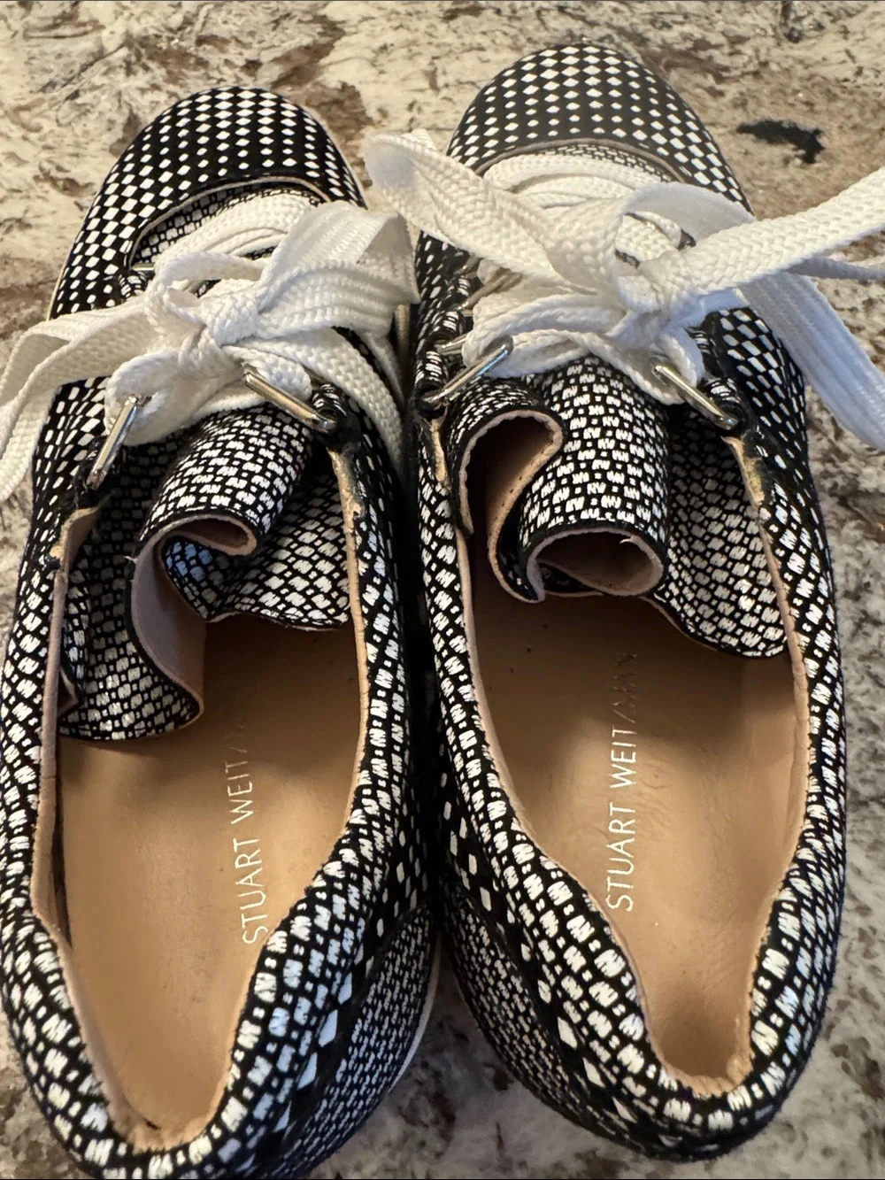 Stuart Weitzman Black and White Checker Lace-Up Sneakers